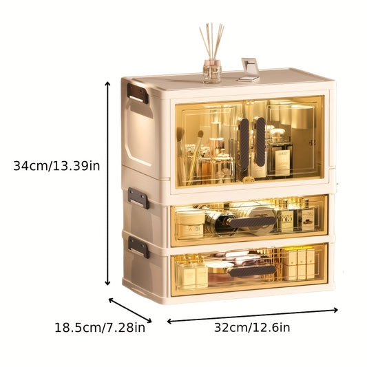 Foldable Large-Capacity Cosmetic Storage Cabinet, File Storage Box, Large Drawer Unit, Transparent Drawer Cabinet, Suitable For Storing Cosmetics, Skincare Products, Documents, And Books