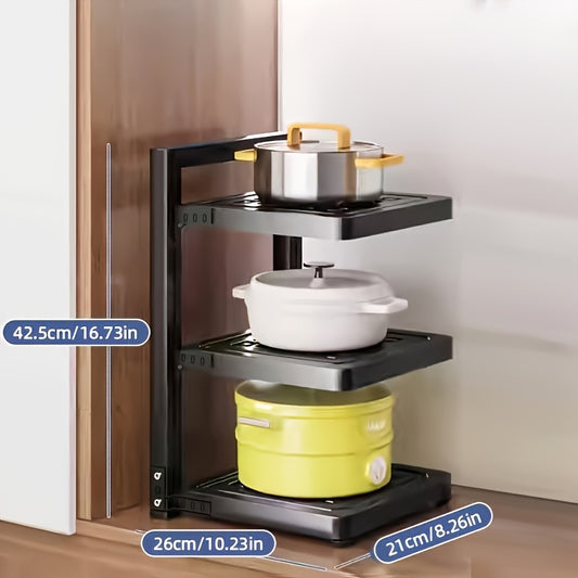 2/3/4-Tier Adjustable Kitchen Cabinet Pot Rack, Under-Sink Storage Organizer with Metal Pipe, Multi-Size Compatible, Shelf Type, for Pots, Pans, Lids