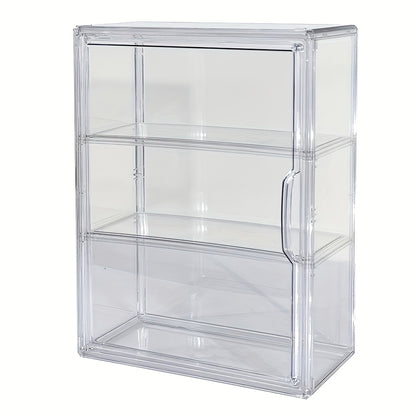 Clear Acrylic Display Case for Collectibles - Dustproof Organizer with Shelves, Stackable Transparent Storage for Action Figures, Toys, and Miniatures, Modern Window View Design for Home or Office