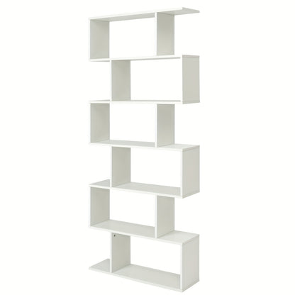 6-Tier S-Shaped Bookshelf - Modern Hardwood Display Shelving Unit with Anti-Tip Design, 75" Height, 44 lbs Weight Capacity, Perfect for Living Room, Study, or Bedroom Decor, Bookshelf Decorations