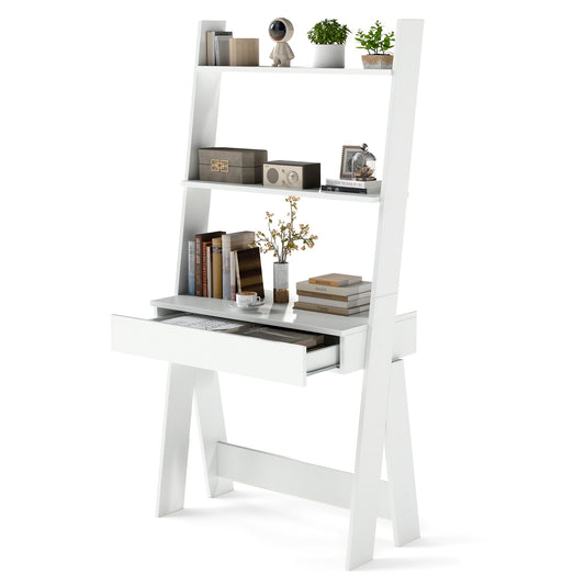 Ladder Shelf Desk Bookcase w/Countertop, Drawer & 2 Shelves Bookshelf