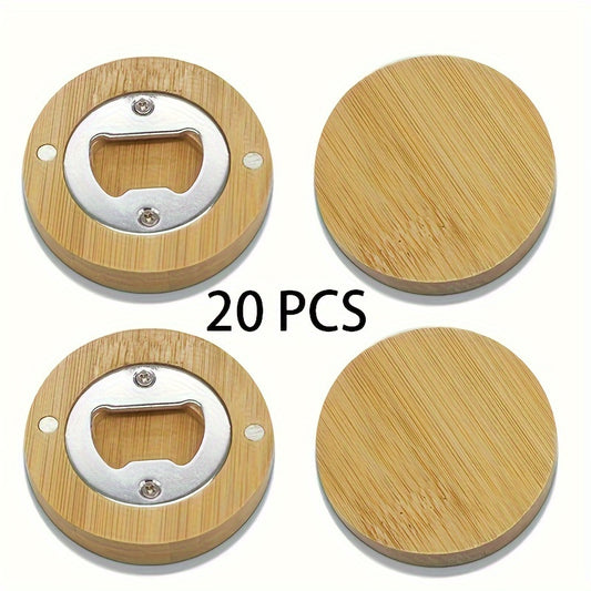 20/40/80/160pcs Round Bamboo Magnetic Bottle Opener, DIY Fridge Magnet, Blank Bamboo Opener For Weddings And Home Kitchen, Unique Guest Favors And Gifts