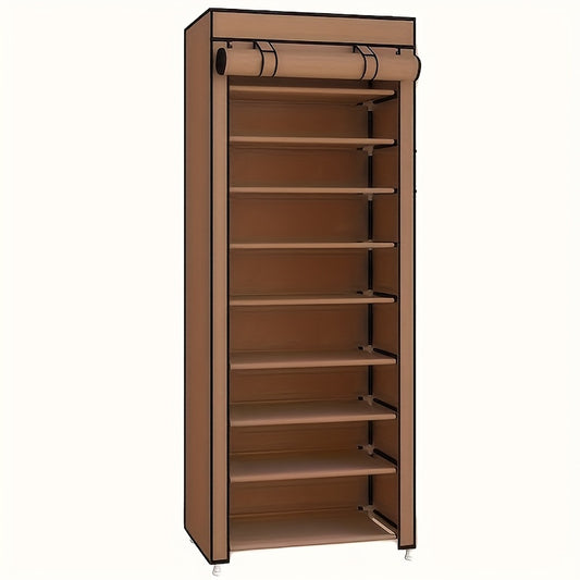 10-Tier High Capacity Shoe Rack with Dust Cover, Space-Saving Design, Easy Assembly, Durable Plastic & Metal Construction, Perfect for Home Entryways and Closets, Holds Up to 8.82LB, Black, Shoe Storage Organizer