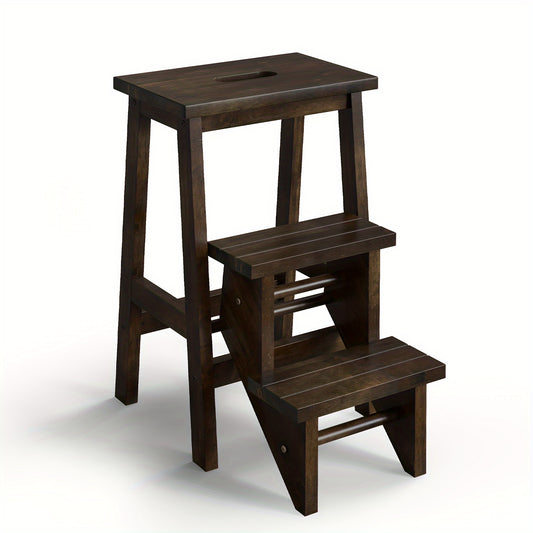 3-in-1 Folding Step Stool | 24" | Rubber Wood | Durable & Portable, Sturdy Ant-Slip Surface, 200 lbs Capacity Per Pedal | Home, Garage, or Garden Use | Rustic Wood | Secure Connection Joints