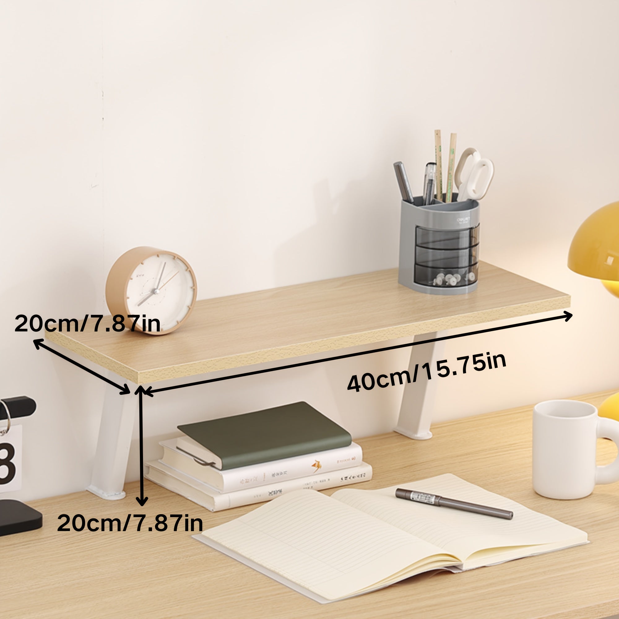 1pc Wooden Floating Desk Shelf | Rectangular Multi-Level Countertop St ...