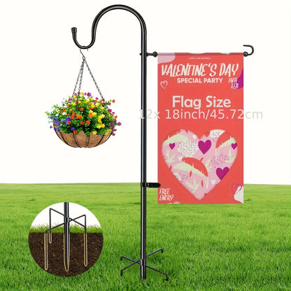 48" Heavy-Duty Adjustable Garden Flag Stand with 5-Prong Base, Metal Shepherd's Hook for Hanging Flags, Bird Feeders & Outdoor Decor - No Electricity Needed, Black, Garden Flags for Outside