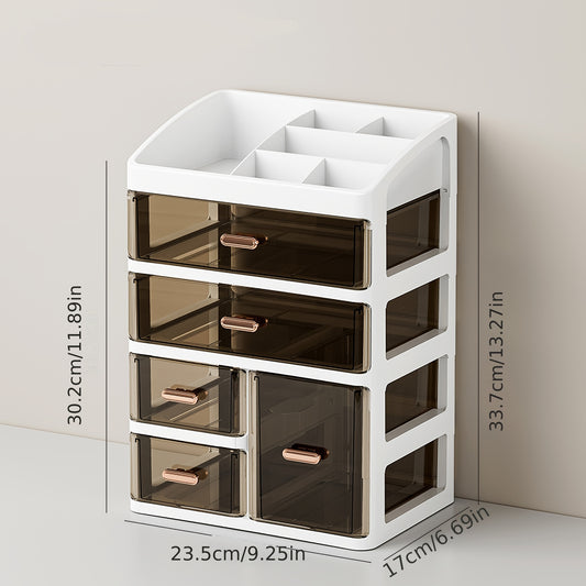 Elegant 3/4-Tier Polished Plastic Cosmetic Organizer for Women - Hypoallergenic, Dustproof Makeup & Skincare Storage Case with Drawers, Large Capacity Display for Perfume, Creams, Masks - No Assembly Required