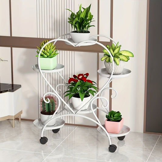 Contemporary Heart-Shaped Metal Plant Stand - Multi-Level Hanging Planter Shelf With Multiple Components, Versatile Indoor And Outdoor Floral Decor Display