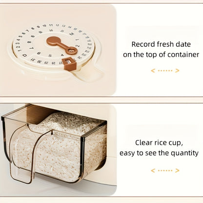 14/25lb Automatic Rice Dispenser with Cup, Large Capacity, Moisture-Proof And Sealed Rice Storage Container, Suitable for Rice, Grains, Flour, Pet Food, And Other Kitchen Supplies
