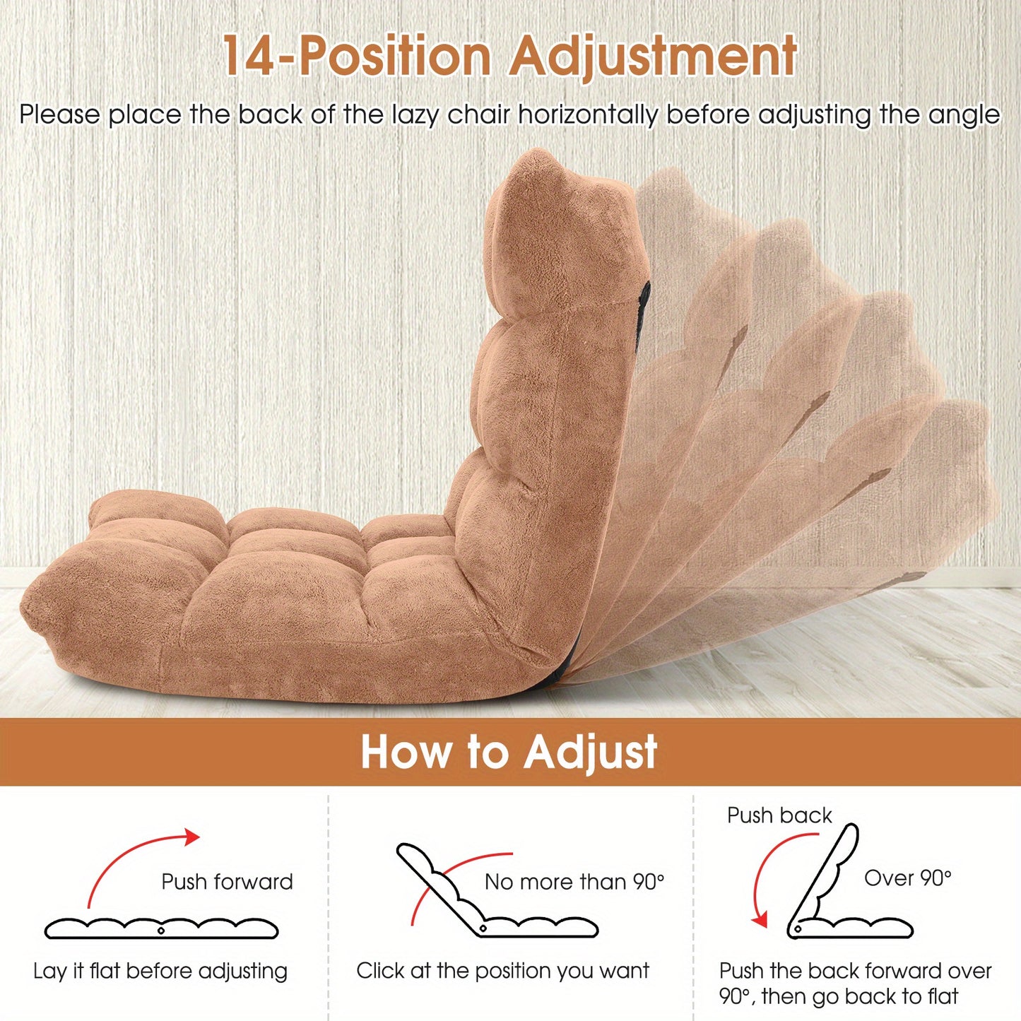 Adjustable 14-Position Floor Chair Folding Lazy Gaming Sofa Chair Cushioned New