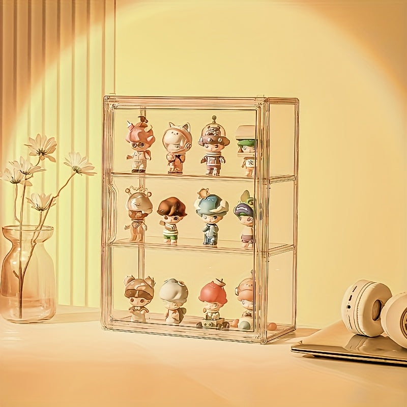 Clear Acrylic Display Case for Collectibles - Dustproof Organizer with Shelves, Stackable Transparent Storage for Action Figures, Toys, and Miniatures, Modern Window View Design for Home or Office
