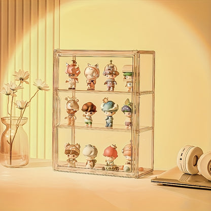 Clear Acrylic Display Case for Collectibles - Dustproof Organizer with Shelves, Stackable Transparent Storage for Action Figures, Toys, and Miniatures, Modern Window View Design for Home or Office