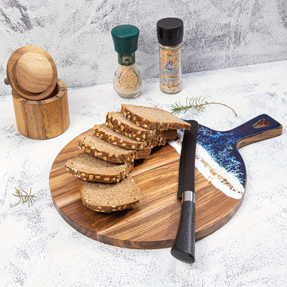 Acacia Wood Serving Platter with Handle - 15.7x11.8 Inch Round Paddle Cutting Board for Meat, Bread, Pizza - Ideal for Family Dining, Father'S Day, Valentine'S Day, Birthday Gifts, Kitchen Utensil|Elegant Serving Board|Acacia Wood Board