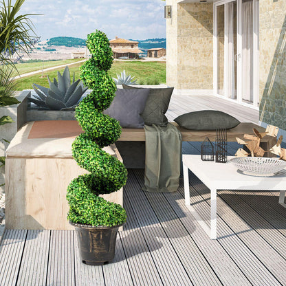 [Artificial Boxwood] Artificial Boxwood Spiral Topiary Tree | Fake Plant Decor | Plastic Pot | Realistic Leaves & Twined Branches | Sturdy Steel Frame | Faux Potted Plants | Home, Office, Front Porch