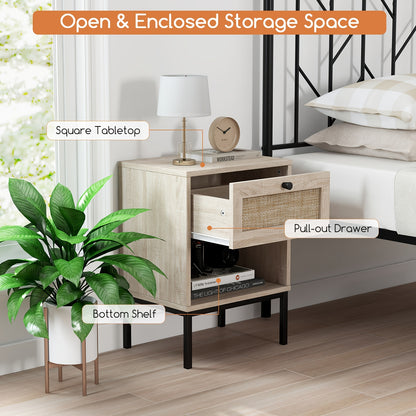 [Boho Style] Rattan Nightstand | 2pcs | Rattan | with Drawer & Open Shelf | Living Room | Boho