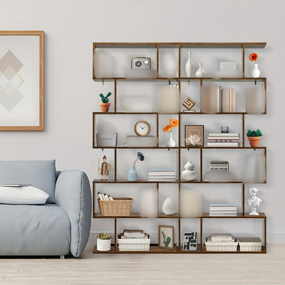6-Tier S-Shaped Bookshelf - Modern Hardwood Display Shelving Unit with Anti-Tip Design, 75" Height, 44 lbs Weight Capacity, Perfect for Living Room, Study, or Bedroom Decor, Bookshelf Decorations