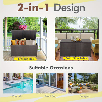 Patio 175 Gallon Rattan Wicker Storage Deck Box Container Wheels W/Liner Garden