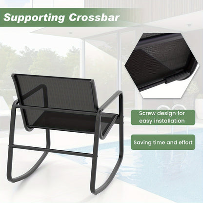 3pcs/set COSTWAY Patio Rocking Chairs Set - 2 Rocking Bistro Chairs & Glass-Top Table For Porch