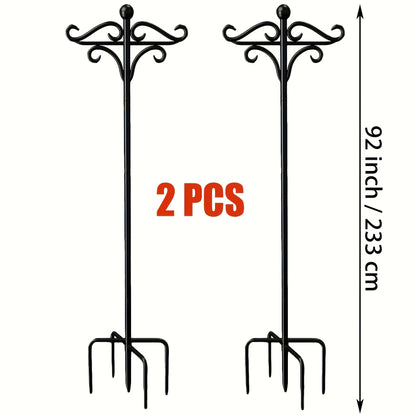1/2pcs Heavy Duty Double-Sided Garden Hooks - Sturdy 5-Prong Metal Poles for Bird Feeders, Planters & Lanterns | Weather-Resistant Outdoor Decor, Effortless Setup