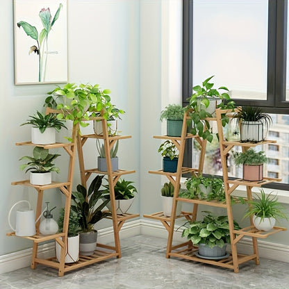 3-Tier Wooden Plant Stand with Wheels - Mobile Indoor/Outdoor Rolling Shelf for Potted Plants, Space-Saving A-Frame Design, Rustic Home Decor & Gardening Tool Organizer, Durable Wooden Construction