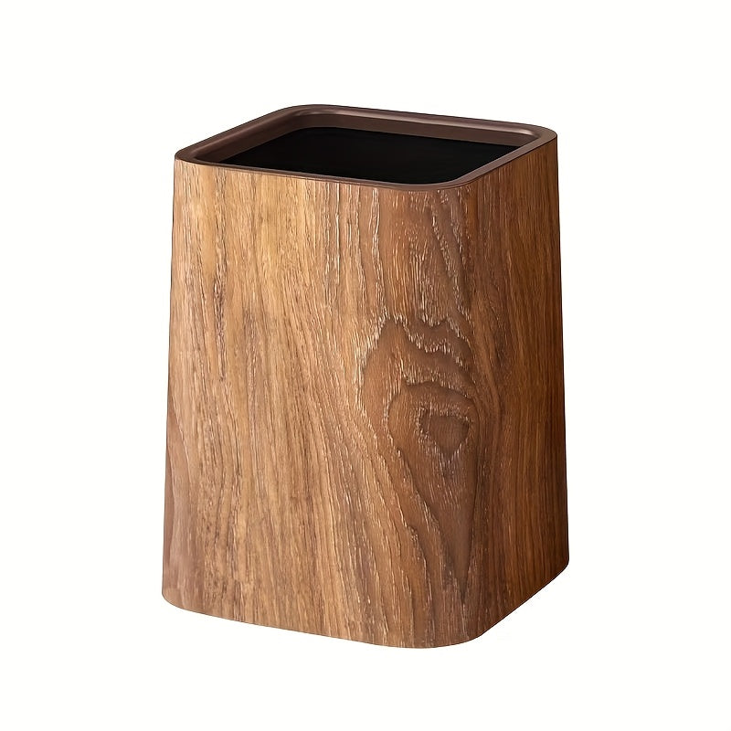 Extra-Large Vintage Wood Grain Trash Can - Odor-Blocking, Rectangular Plastic Waste Bin with Natural Wood Lid for Kitchen, Bathroom, Living Room & Hotels, Kitchen