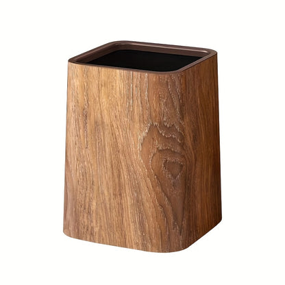 Extra-Large Vintage Wood Grain Trash Can - Odor-Blocking, Rectangular Plastic Waste Bin with Natural Wood Lid for Kitchen, Bathroom, Living Room & Hotels, Kitchen