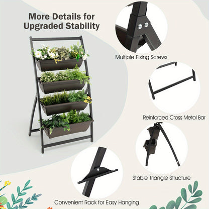 4ft 4-Tier Vertical Raised Garden Bed with Elevated Planter Boxes, Metal Frame, Drainage Holes - Ideal for Yard, Patio, Balcony, Above Ground Garden Bed
