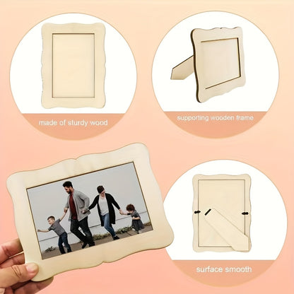 Unfinished Wave-Shaped Wooden Picture Frames for 5.5x7.5 Photos - Natural Solid Wood DIY Craft Frames, Contemporary Rectangular Vertical Design for Painting, Birthdays, Weddings, Home Decor, Wood Pieces for Crafts, Photo Display Frames