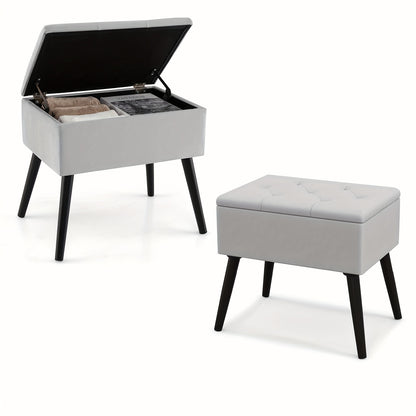 20" Ottoman With Storage - Makeup Vanity Bench With Flip Top Storage, Wood Legs, Upholstered Tufted Storage Ottoman Side Table, Footrest Entryway Stool For Bedroom Living Room.
