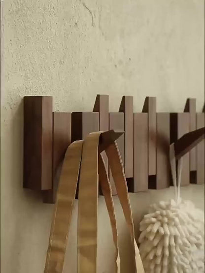Boho Style Wooden Piano Key Wall Rack, Easy Install Wall Mounted Coat Hook, Folding Hanging Storage Organizer for Bedroom, Entryway, Foyer, Mudroom - Aesthetic Room Decor