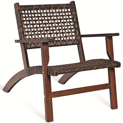 3pcs Outdoor Patio Rattan Furniture Set, Solid Wood Frame Chair And Coffee Table