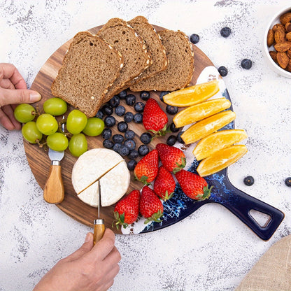 Acacia Wood Serving Platter with Handle - 15.7x11.8 Inch Round Paddle Cutting Board for Meat, Bread, Pizza - Ideal for Family Dining, Father'S Day, Valentine'S Day, Birthday Gifts, Kitchen Utensil|Elegant Serving Board|Acacia Wood Board