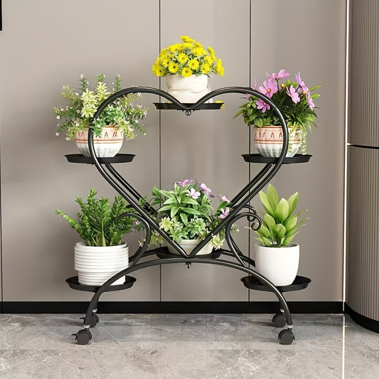 Contemporary Heart-Shaped Metal Plant Stand - Multi-Level Hanging Planter Shelf With Multiple Components, Versatile Indoor And Outdoor Floral Decor Display