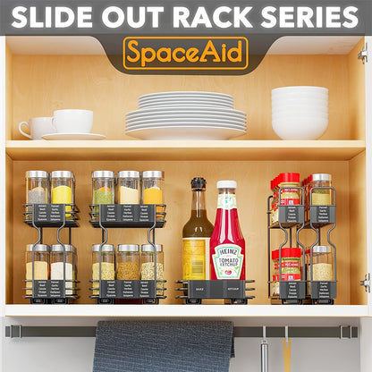2pcs Spice Rack Organizer For Cabinets, Heavy Duty Slide Out Design With Labels, 5.2" W X 10.75" D X 10" H, No Jars