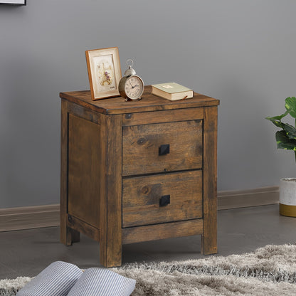 1pc Rustic Wooden Nightstand With 2 Sliding Drawers, 17x21x14.5 Inches, Vintage Bedside Sofa Side End Coffee Table For Bedroom Storage, Farmhouse Style Bedroom Furniture