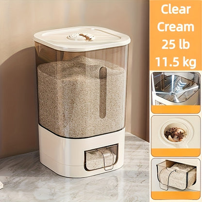 14/25lb Automatic Rice Dispenser with Cup, Large Capacity, Moisture-Proof And Sealed Rice Storage Container, Suitable for Rice, Grains, Flour, Pet Food, And Other Kitchen Supplies
