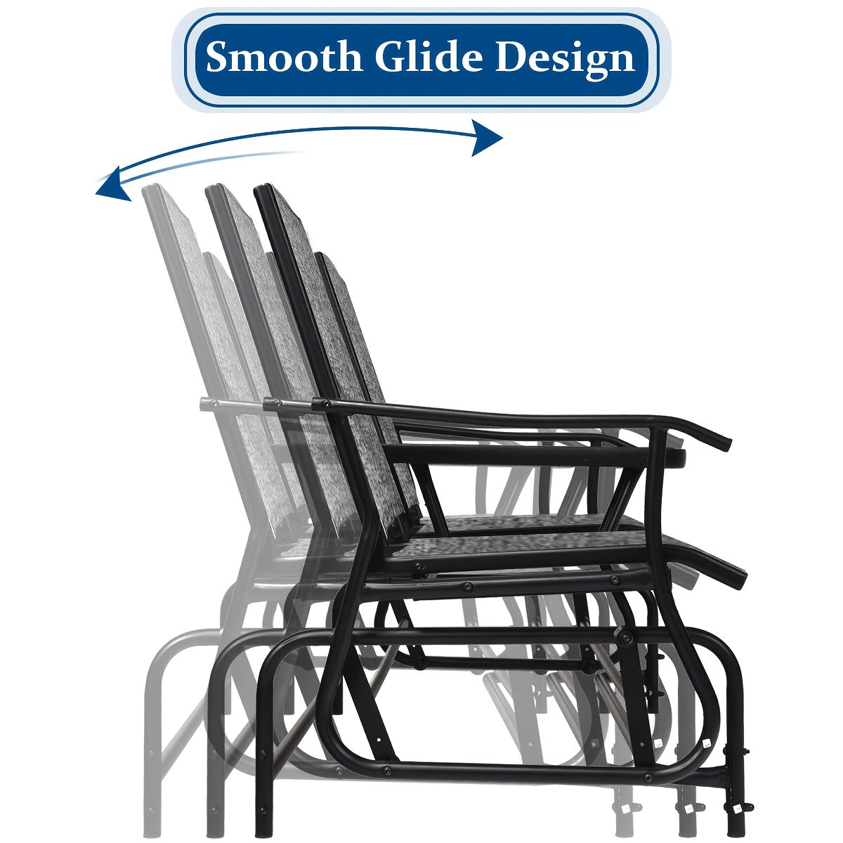 Patio Bench Glider Chair With Metal Frame, Center Tempered Glass Table, Outside Double Rocking Swing Loveseat For Porch, Garden, Poolside, Balcony, Lawn Rocker Outdoor Glider Bench (Gray)