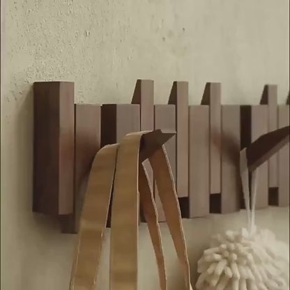 Boho Style Wooden Piano Key Wall Rack, Easy Install Wall Mounted Coat Hook, Folding Hanging Storage Organizer for Bedroom, Entryway, Foyer, Mudroom - Aesthetic Room Decor