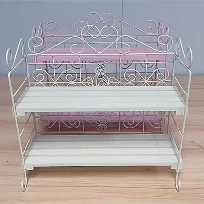 2- Shelf Foldable Metal/Wood Storage Organizer For Bedroom Kitchen Bathroom Living Room Garden Storage Shelf, White/Pink, Utility Racks