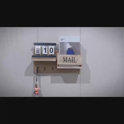 Rustic Solid Wood Wall-Mounted Organizer Shelf - Key Rack with Mail Slot & Multi-Hook Design, Floating Entryway Storage for Home Office, Recycled Wood Decorative Shelf for Keys, Letters, Small Essentials