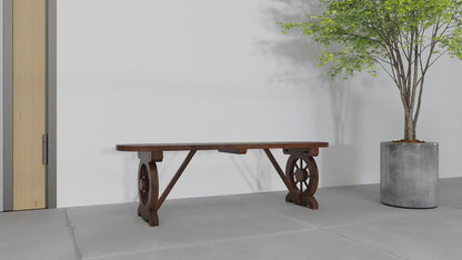 Patio Wood Bench, Outdoor Rustic Wagon Wheel Bench, 2-Person Wooden Outdoor Bench For Patio, Garden, Porch, Park, 710 Lbs Weight Capacity, Brown