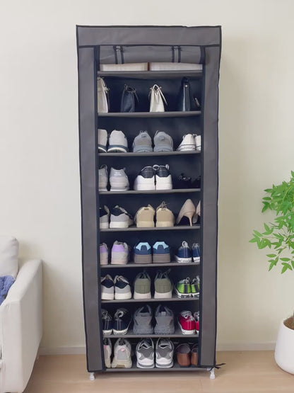 10-Tier High Capacity Shoe Rack with Dust Cover, Space-Saving Design, Easy Assembly, Durable Plastic & Metal Construction, Perfect for Home Entryways and Closets, Holds Up to 8.82LB, Black, Shoe Storage Organizer