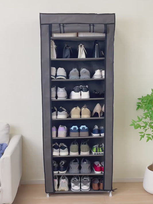 10-Tier High Capacity Shoe Rack with Dust Cover, Space-Saving Design, Easy Assembly, Durable Plastic & Metal Construction, Perfect for Home Entryways and Closets, Holds Up to 8.82LB, Black, Shoe Storage Organizer