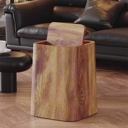 Extra-Large Vintage Wood Grain Trash Can - Odor-Blocking, Rectangular Plastic Waste Bin with Natural Wood Lid for Kitchen, Bathroom, Living Room & Hotels, Kitchen