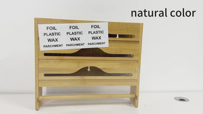 3-Section Bamboo Wrap Dispenser - Kitchen Organizer with Paper Towel Holder, Cutter, and Storage Rack for Foil, Plastic Wrap, Wax, and Accessories - High-Quality, Hand Wash Only, Multi-Purpose Use, Kitchen Storage Solution | Sleek Bamboo Design |