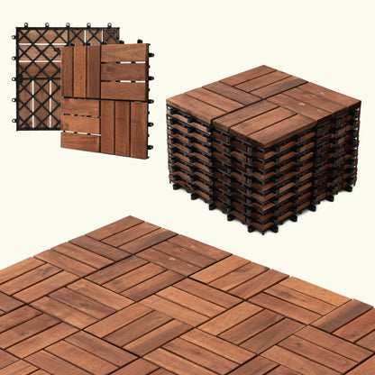 12Slats, Acacia Interlocking Deck Tiles, Brown