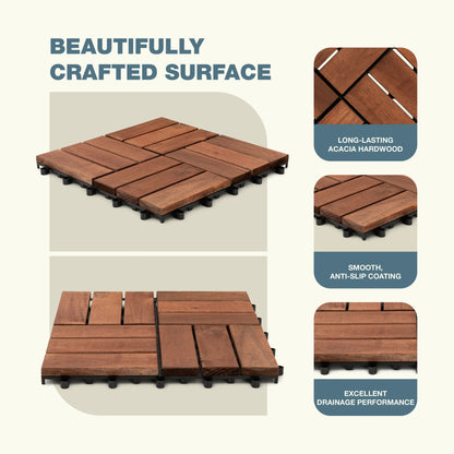 12Slats, Acacia Interlocking Deck Tiles, Brown